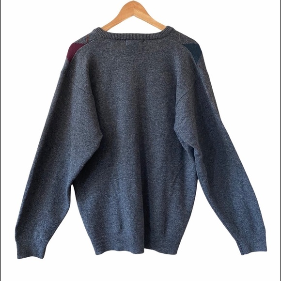 L.L. BEAN * Vintage Mens Argyle V-Neck Wool Charcoal Gray Sweater Size M Tall - Picture 3 of 7